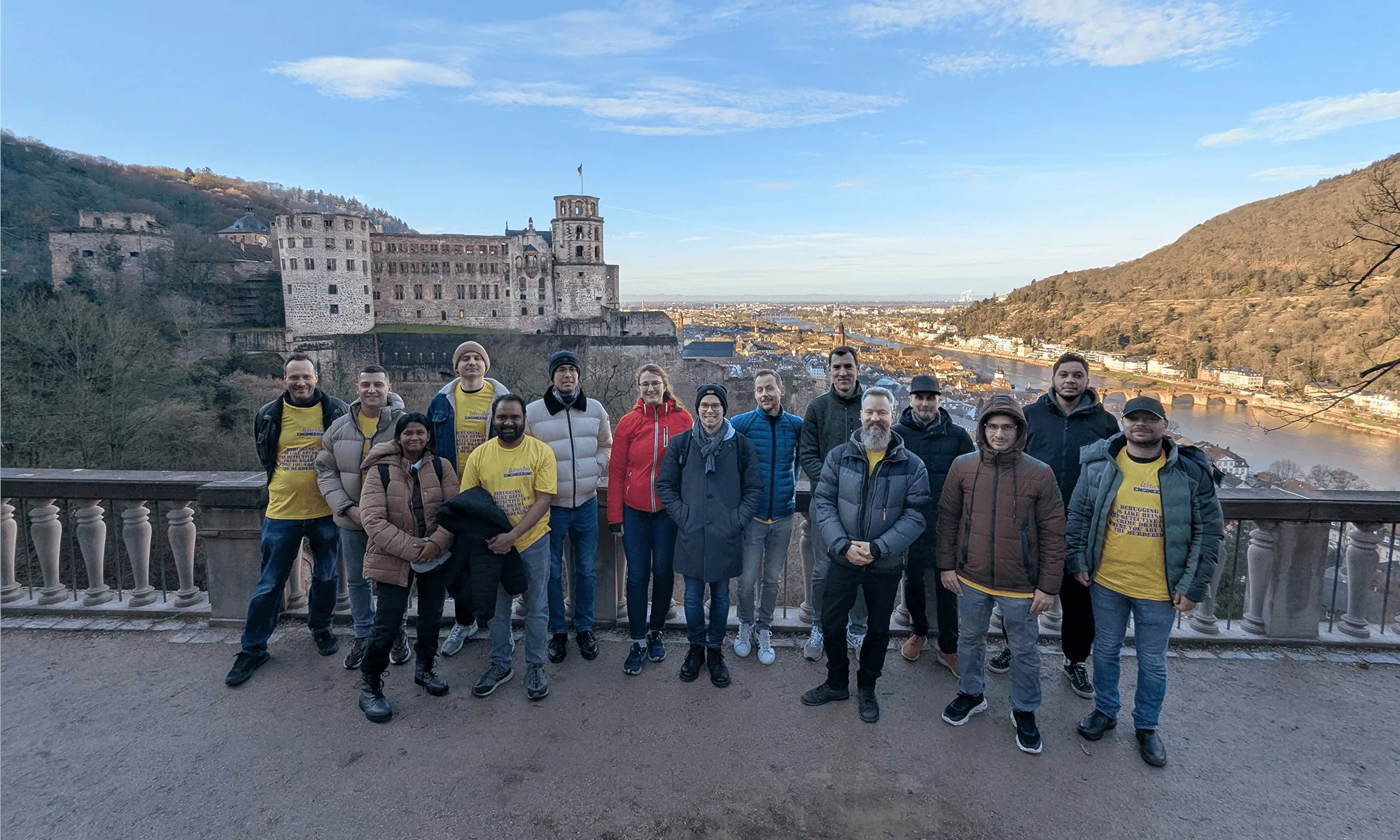 Softonix engineers with the Wawibox in-house team above Heidelberg castle